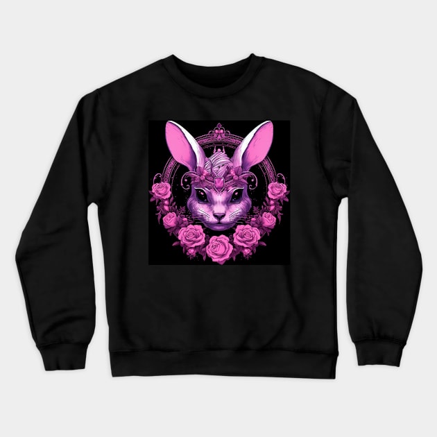 Pink Rabbit With Roses Crewneck Sweatshirt by Enchanted Reverie